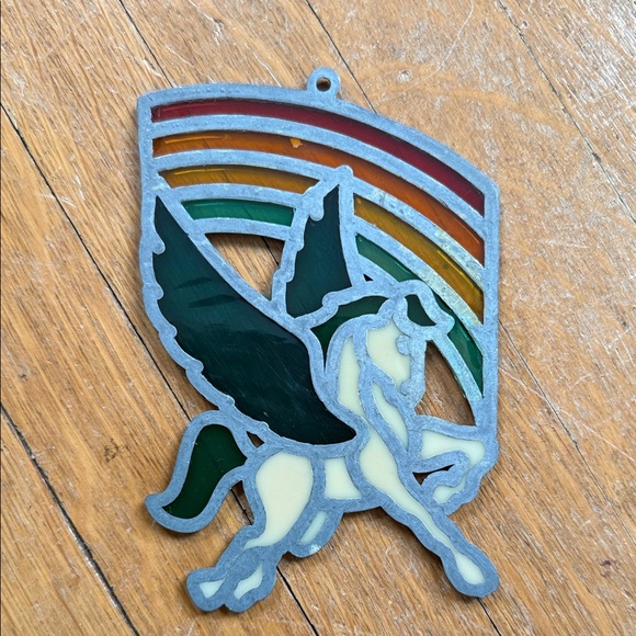 Vintage Colorful Stained Glass Pegasus Suncatcher - Picture 4 of 8
